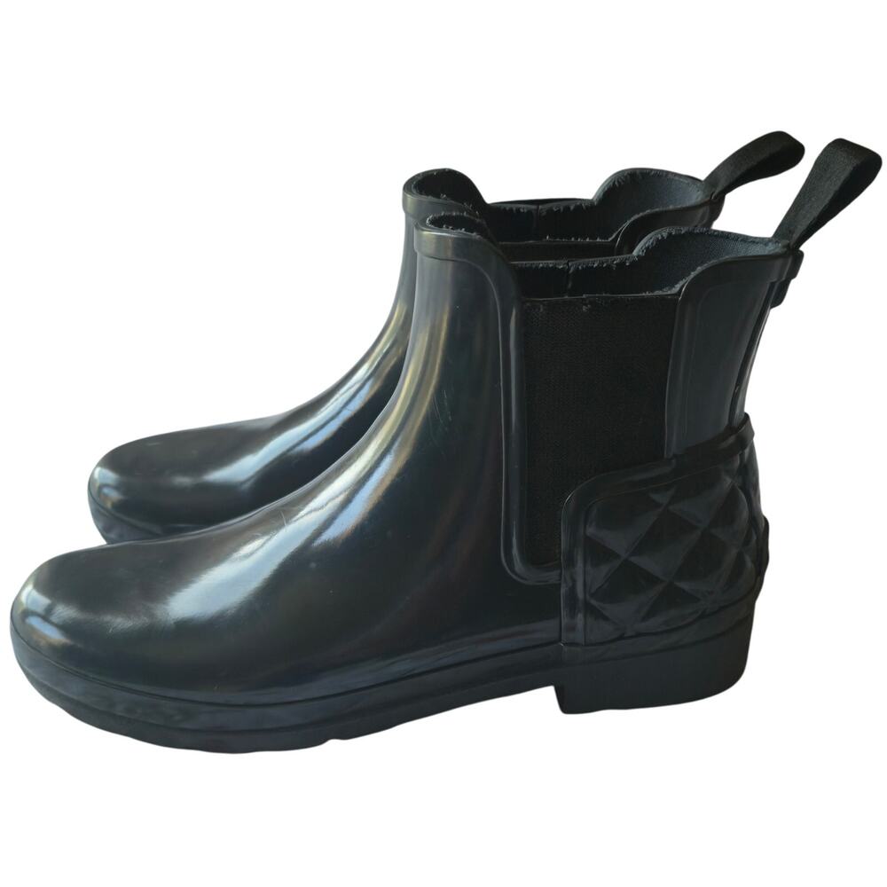 Hunter Chelsea Slip on Quilted Rubber Rain Waterproof Army Dark Green Boot US 9